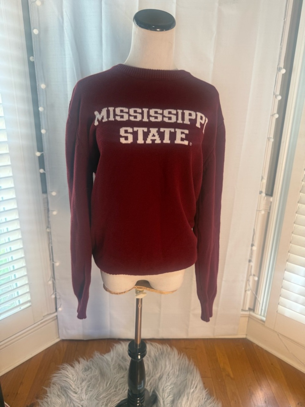 Mississippi State Bulldogs Maroon Knit Sweater Size M Cotton Campus Crewneck